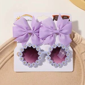 Purple Sunglasses with Floral Design and Hair Bows
